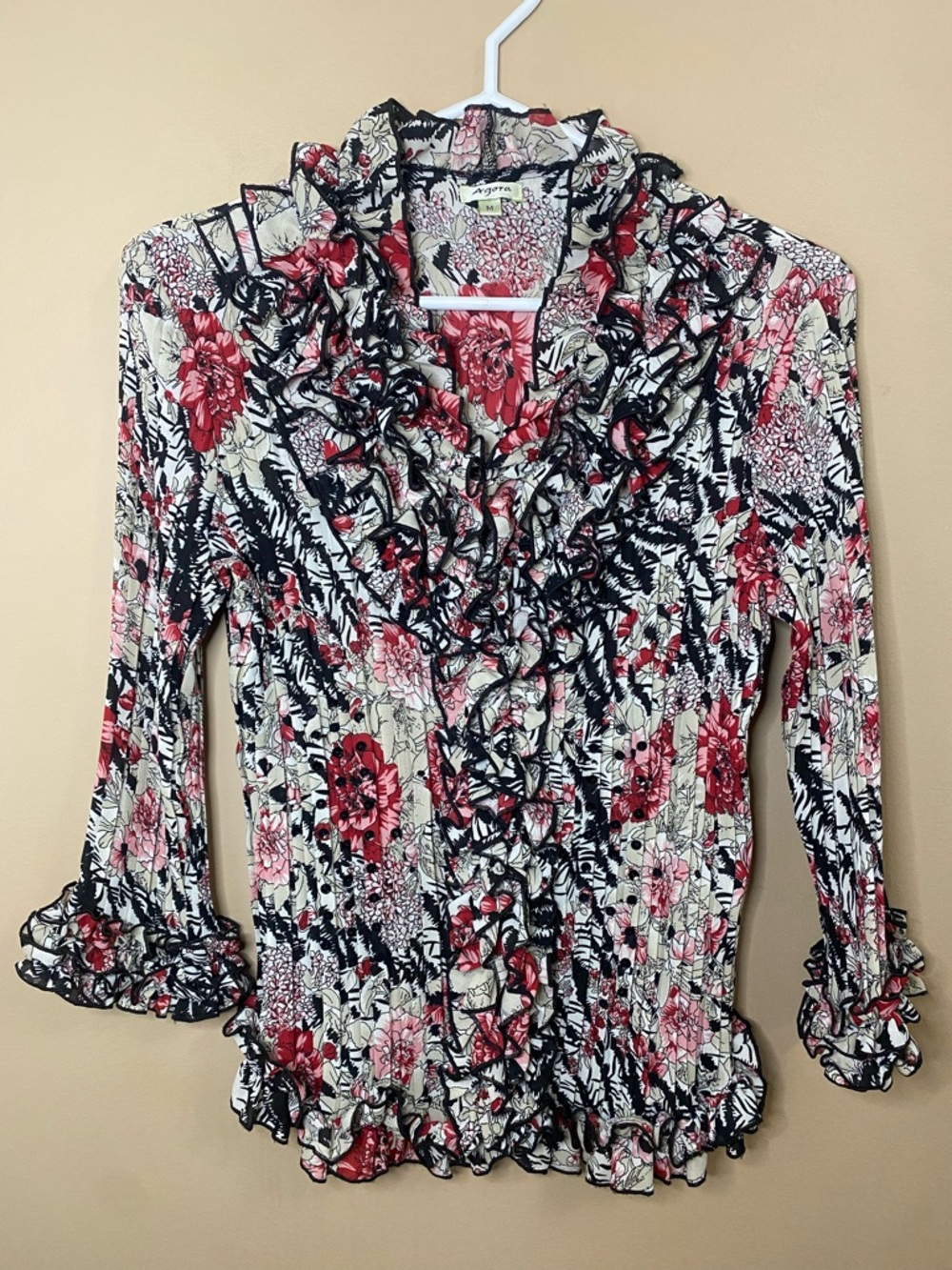 Vintage Agora Floral Blouse With Ruffles